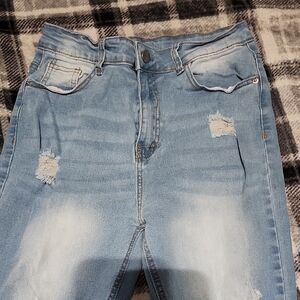 SHEIN Light Blue Distressed Skinny Jeans